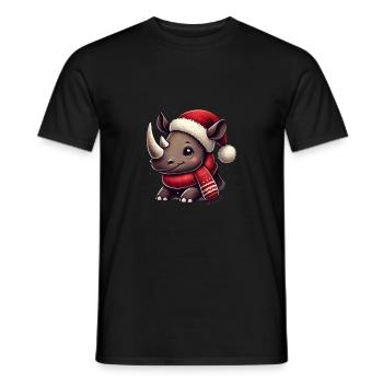 Cute rhinoceros with Christmas hat and - Men's T-Shirt - black - Front - AI Model Male 178 light (178cm)