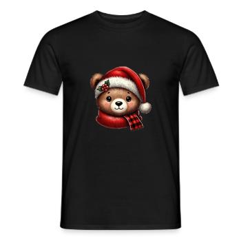 Cute Christmas bear with scarf and Christmas hat - Men's T-Shirt - black - Front - AI Model Male 178 light (178cm)