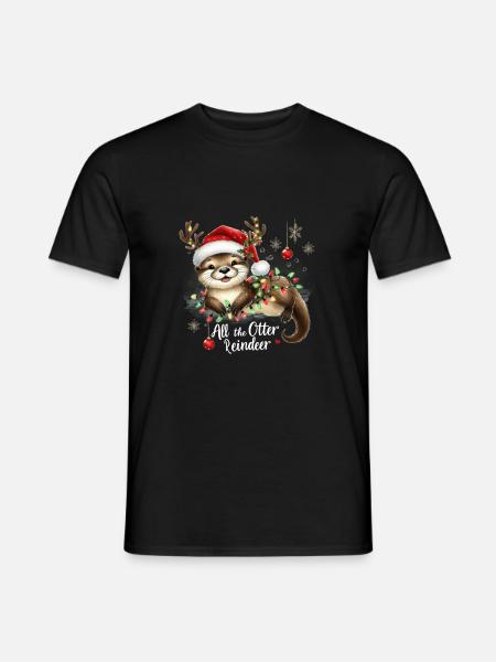 Weihnachtlicher Otter Mit Lichterkette Und - Männer T-Shirt - Schwarz