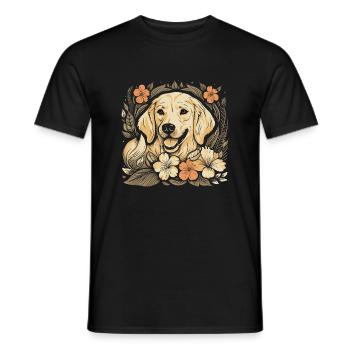 A Golden Retriever surrounded with Lilies - Men's T-Shirt - black - Front - AI Model Male 178 light (178cm)
