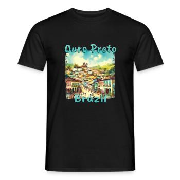 Ouro Preto Brésil - Architecture coloniale à - T-shirt homme - noir - Devant - AI Model Male 178 light (178cm)