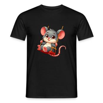 mignon souris rat berçant dessin animé aire de jeux - T-shirt homme - noir - Devant - AI Model Male 178 light (178cm)