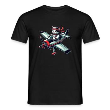 Katze Pilot Propeller Flugzeug Fliegen - Männer T-Shirt - Schwarz - Vorne - AI Model Male 178 light (178cm)