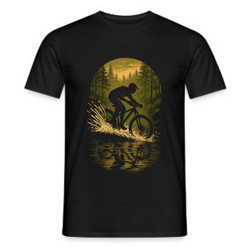 Mountainbike Action im Wald bei Sonnenuntergang - Männer T-Shirt - Schwarz - Vorne - AI Model Male 178 light (178cm)
