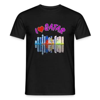 I Love Qatar Skyline Citiscape Reflections - Men's T-Shirt - black - Front - AI Model Male 178 light (178cm)
