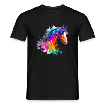 Idée Passion Chevaux Cavalier Aquarelle Splash Art - T-shirt homme - noir - Devant - AI Model Male 178 light (178cm)