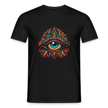 Vibrant Doodle Eye of Horus - Colorful Caricature - Men's T-Shirt - black - Front - AI Model Male 178 light (178cm)