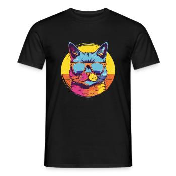 Katze mit Sonnenbrille - Männer T-Shirt - Schwarz - Vorne - AI Model Male 178 light (178cm)