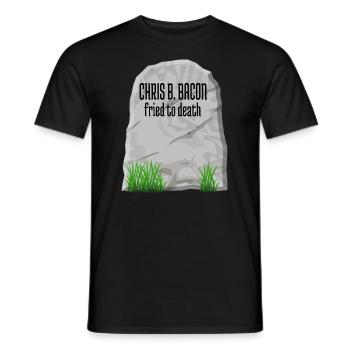 Halloween Humor Chris B. Bacon Fried To Death - Men's T-Shirt - black - Front - AI Model Male 178 light (178cm)