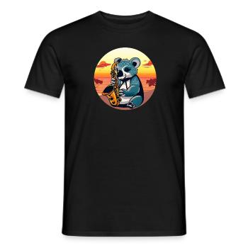 Koala spielt Saxofon beim Sonnenuntergang - Männer T-Shirt - Schwarz - Vorne - AI Model Male 178 light (178cm)