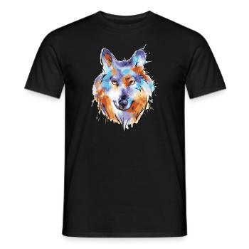 Funny Colorful Wolf Face - Men's T-Shirt - black - Front - AI Model Male 178 light (178cm)