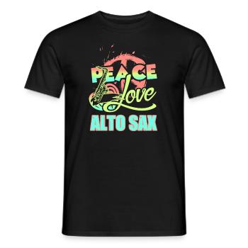 Peace Love Alto Saxophone - Men's T-Shirt - black - Front - AI Model Male 178 light (178cm)