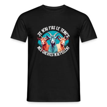 Je n'ai pas le temps - mes chèvres m'appellent - T-shirt homme - noir - Devant - AI Model Male 178 light (178cm)