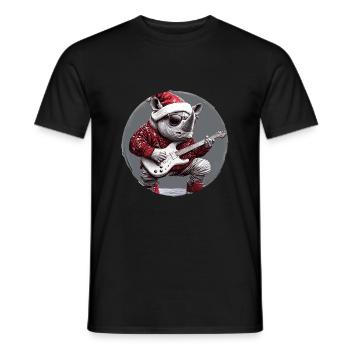 Rhino Christmas Rocker Guitar - Men's T-Shirt - black - Front - AI Model Male 178 light (178cm)