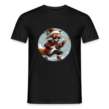Fox Christmas Rocker Guitar - Men's T-Shirt - black - Front - AI Model Male 178 light (178cm)