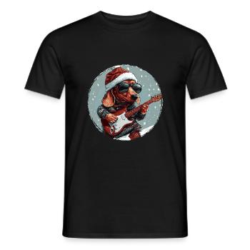 Dachshund Hund Weihnachten Rocker Gitarre Dackel - Männer T-Shirt - Schwarz - Vorne - AI Model Male 178 light (178cm)
