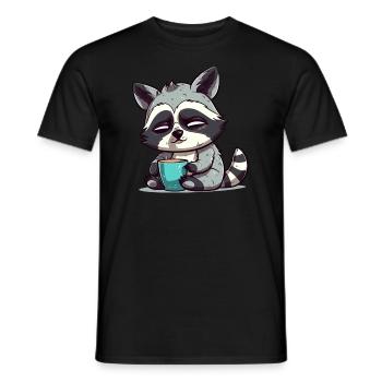Sleepy raccoon with coffee - Men's T-Shirt - black - Front - AI Model Male 178 light (178cm)
