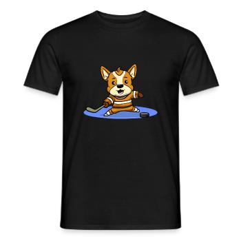 Dog Hockey Player - Men's T-Shirt - black - Front - AI Model Male 178 light (178cm)