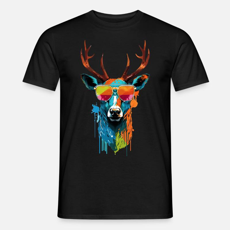 Buntes Reh mit Sonnenbrille - Männer T-Shirt - Schwarz