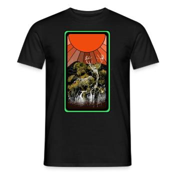 wilderness, forest animal, deer, moose, nature, sun, red deer - Men's T-Shirt - black - Front - AI Model Male 178 light (178cm)
