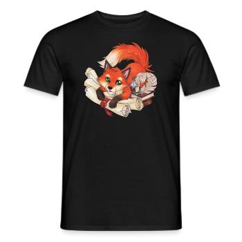 Fuchs mit Büchern und Schriftrollen, Tinte Lesen - Männer T-Shirt - Schwarz - Vorne - AI Model Male 178 light (178cm)