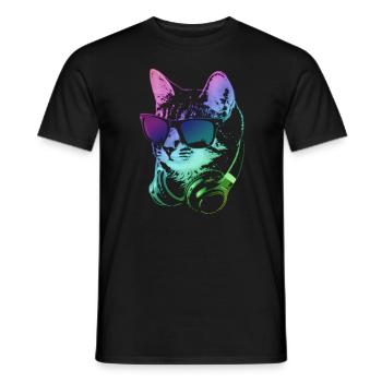 DJ Cat In Neon Lights - T-shirt homme - noir - Devant - AI Model Male 178 light (178cm)
