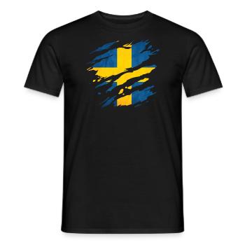 Sweden - National flag, scratches, cracks - Men's T-Shirt - black - Front - AI Model Male 178 light (178cm)