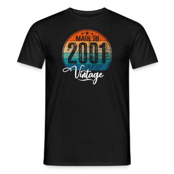 Vintage Fabriqué en 2001 Année de naissance 2001 Anniversaire - T-shirt homme - noir - Devant - AI Model Male 178 light (178cm)