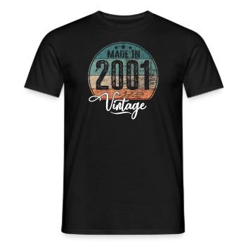 Vintage Fabriqué en 2001 Année de naissance 2001 Anniversaire - T-shirt homme - noir - Devant - AI Model Male 178 light (178cm)