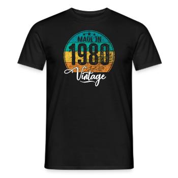 Millésime Fabriqué en 1980 Année de naissance 1980 Anniversaire - T-shirt homme - noir - Devant - AI Model Male 178 light (178cm)