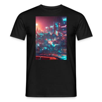 Cool Japanese Techno Cat In Japan Neon City - Männer T-Shirt - Schwarz - Vorne - AI Model Male 178 light (178cm)