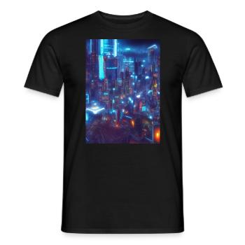 Cool Japanese Techno Cat In Japan Neon City - Männer T-Shirt - Schwarz - Vorne - AI Model Male 178 light (178cm)