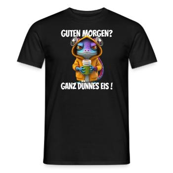 Guten Morgen? Ganz dünnes Eis! Lustiger Gecko - Männer T-Shirt - Schwarz - Vorne - AI Model Male 178 light (178cm)