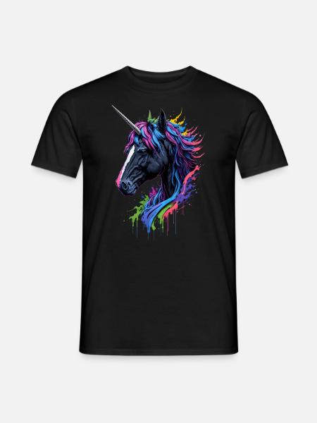 Rainbow Splash Einhorn - Männer T-Shirt - Schwarz