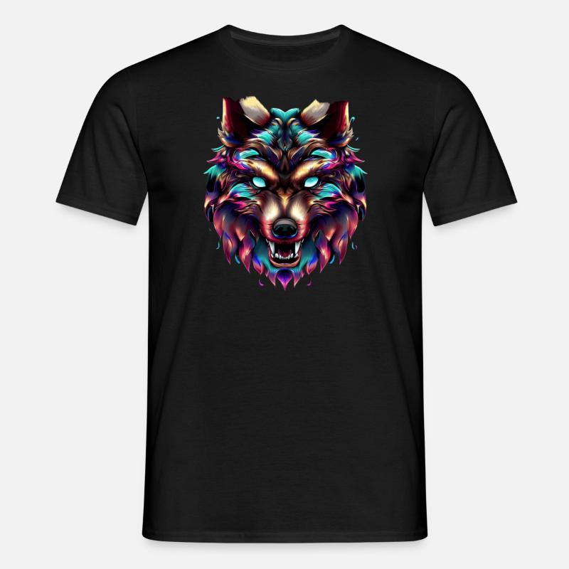 Wolfskopf Synthwave Wolf - Männer T-Shirt - Schwarz