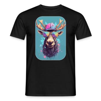 Moose with cap and sunglasses, King of the Forest - Men's T-Shirt - black - Front - AI Model Male 178 light (178cm)