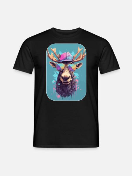 Moose with cap and sunglasses, King of the Forest - Men's T-Shirt - black
