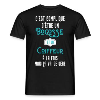 C'est compliqué d'être Bogosse et Coiffeur - T-shirt homme - noir - Devant - AI Model Male 178 light (178cm)