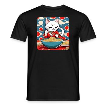 Mignon chat asiatique et nouilles ramen - T-shirt homme - noir - Devant - AI Model Male 178 light (178cm)