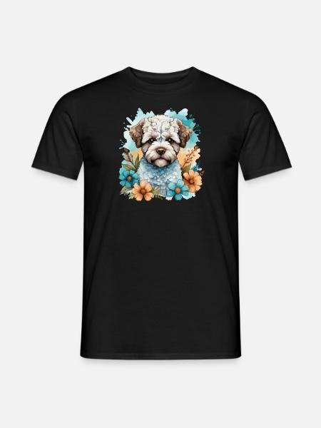 Lagotto Romagnolo Dog Cute with Flowers - Men's T-Shirt - black