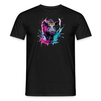 Sanglier à l’aquarelle - T-shirt homme - noir - Devant - AI Model Male 178 light (178cm)