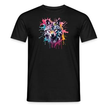Cool Colorful Wolf in Watercolors. Illustration - Men's T-Shirt - black - Front - AI Model Male 178 light (178cm)