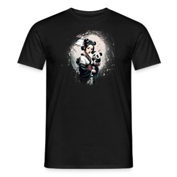 Geisha with Panda,Little Panda,Geisha,Anime - Men's T-Shirt - black - Front - AI Model Male 178 light (178cm)
