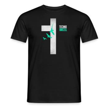 Techno is my religion cross - Men's T-Shirt - black - Front - AI Model Male 178 light (178cm)