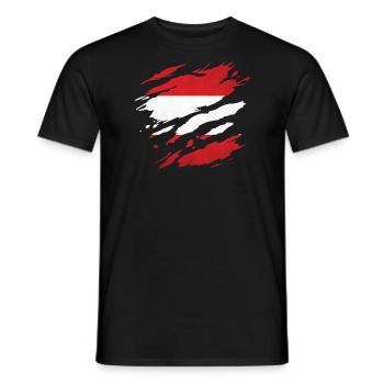 Austria - National flag, scratches, cracks - Men's T-Shirt - black - Front - AI Model Male 178 light (178cm)