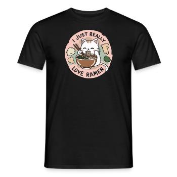 Adorable Cat with Ramen Noodles I Really Love - Men's T-Shirt - black - Front - AI Model Male 178 light (178cm)