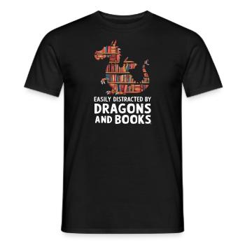 Fantasy Book Lover Dragon with Shelves - Men's T-Shirt - black - Front - AI Model Male 178 light (178cm)