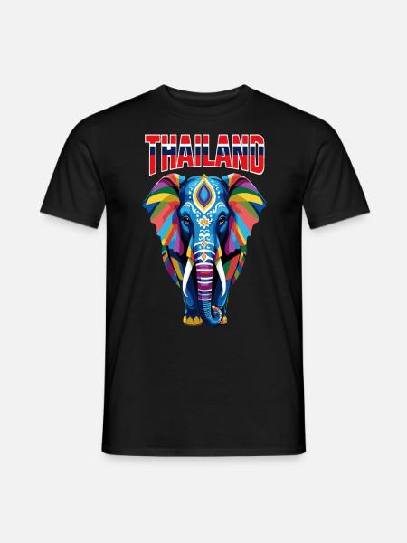 Kolorowy abstrakcyjny słoń z Tajlandii - T-shirt męski - czarny