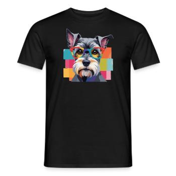 Miniature Schnauzer Dog in Glasses Colored - Men's T-Shirt - black - Front - AI Model Male 178 light (178cm)