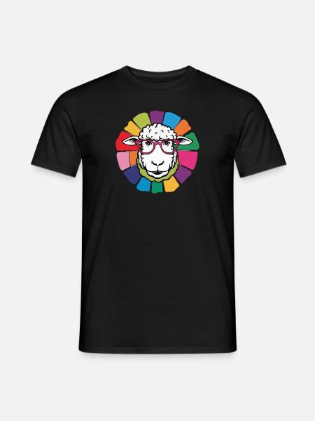 Schaf mit Brille süß in buntem und coolem Design - Männer T-Shirt - Schwarz